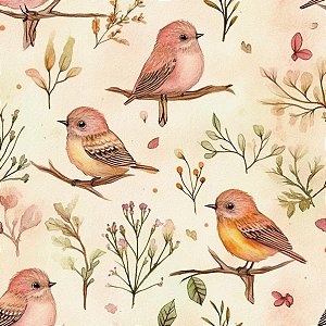 Tricoline Digital EF Passarinhos 100% Algodão, 50cm x 1,50mt