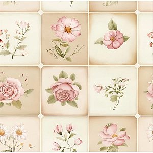 Tricoline Digital Patch Rosas, 100% Algodão, 50cm x 1,50mt