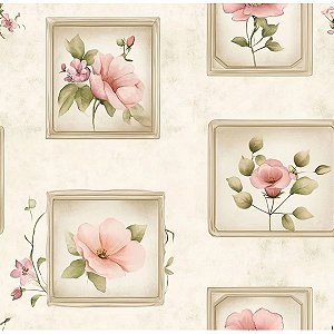 Tricoline Digital Rosas na Moldura, 100% Alg, 50cm x 1,50mt