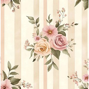 Tricoline Digital Rosas no Listrado, 100% Alg, 50cm x 1,50mt
