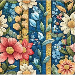 Tricoline Digital Listra c/ Flores PR 100%Alg, 50cm x 1,50mt