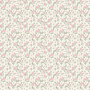 Tricoline Floral Pequeno Rosa, 100% Algodão, 50cm x 1,50mt