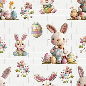 Tricoline Digital Páscoa Coelho Patch Azulejo, 50cm x 1,50mt