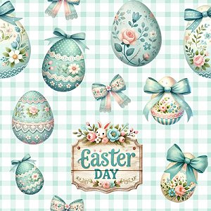 Tricoline Digital Páscoa Easter Day, 100% Alg, 50cm x 1,50mt