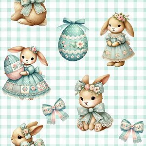 Tricoline Digital Coelhos e Ovos, 100% Alg, 50cm x 1,50mt