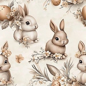 Tricoline Digital Páscoa Coelhinhos Boho, 50cm x 1,50mt
