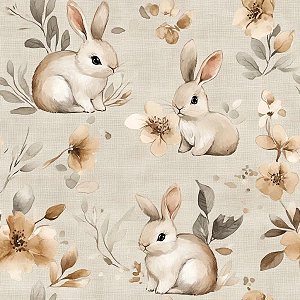 Tricoline Digital Páscoa Coelho Boho, 100%Alg, 50cm x 1,50mt