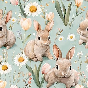 Tricoline Digital Páscoa Coelhos Paschoal, 50cm x 1,50mt