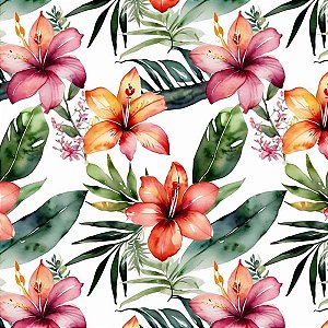Tricoline Digital Hibisco Fundo Claro, 100%Alg 50cm x 1,50mt