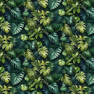 Tricoline Digital Folhagem Fundo Escuro, 50cm x 1,50mt