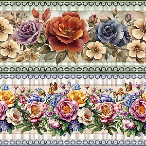 Tricoline Digital Barrado Essência Floral, 55cm x 1,50mt