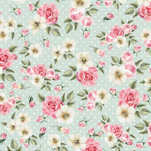 Tricoline Rosas e Malvas, 100% Algodão, 50cm x 1,50mt