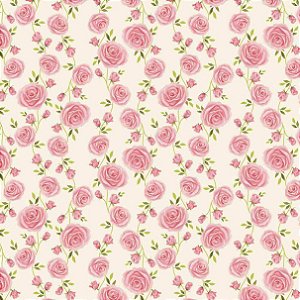 Tricoline Rosas Rosa, 100% Algodão, 50cm x 1,50mt