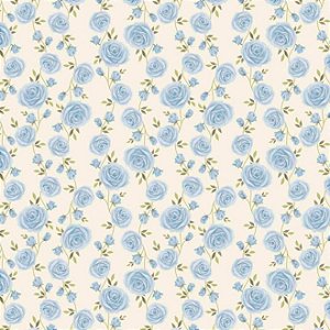 Tricoline Rosas Azul, 100% Algodão, 50cm x 1,50mt