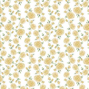 Tricoline Rosas Amarelo, 100% Algodão, 50cm x 1,50mt