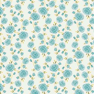Tricoline Rosas Turquesa, 100% Algodão, 50cm x 1,50mt
