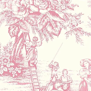 Tricoline Toile de Jouy Rose Fundo Off White, 50cm x 1,50mt