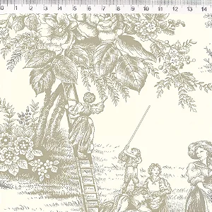 Tricoline Toile de Jouy Bege Fundo Off White, 50cm x 1,50mt