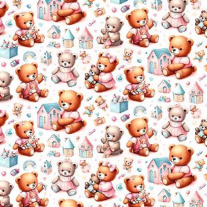 Tricoline Digital Ursinhas com Casinhas, 100%Alg 50cmx1,50mt