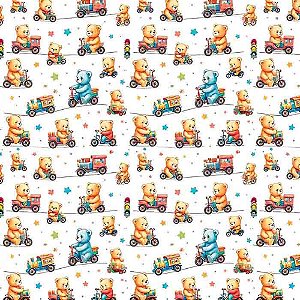 Tricoline Digital Ursinhos Transporte, 100%Alg 50cm x 1,50mt