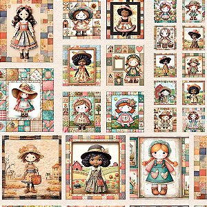 Tricoline Digital Painel Bonecas 100% Algodão, 50cm x 1,50mt