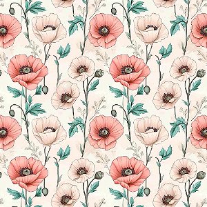 Tricoline Digital Floral Médio, 100% Algodão, 50cm x 1,50mt