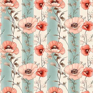 Tricoline Digital Floral Listrado 100%Algodão, 50cm x 1,50mt