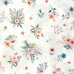 Tricoline Digital Floral Menor Fundo Verde, 50cm x 1,50mt