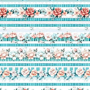 Tricoline Digital Barrado Peoneis Rosas Tifany 50cm x 1,50mt