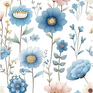 Tricoline Digital Flores Azuis, 100% Algodão 50cm x 1,50mt