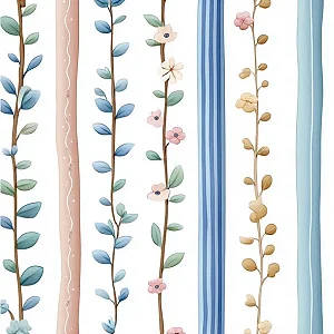 Tricoline Digital Listras e Ramos, 100% Alg, 50cm x 1,50mt