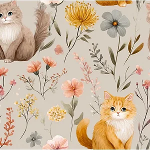 Tricoline Digital Encantos Gatinhos, 100% Alg, 50cm x 1,50mt