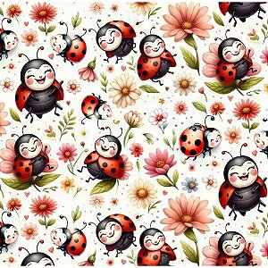 Tricoline Digital Joaninhas e Flores, 100%Alg. 50cm x 1,50mt