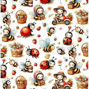 Tricoline Digital Joaninhas e Abelhinhas, 50cm x 1,50mt