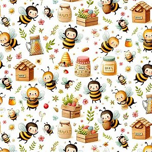 Tricoline Digital Abelhinhas, 100% Algodão, 50cm x 1,50mt