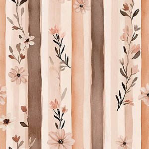 Tricoline Digital Butterbrown Flores e Listras 50cm x 1,50mt
