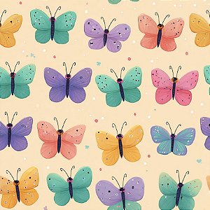 Tricoline Digital Happy Garden Borboletas, 50cm x 1,50mt