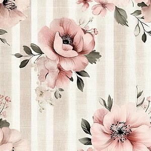 Tricoline Digital Papoulas em Listras 100%Alg, 50cm x 1,50mt