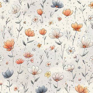 Tricoline Digital Cocoricó Florzinhas 100%Alg, 50cm x 1,50mt