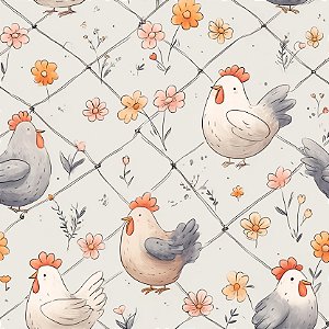 Tricoline Digital Cocoricó Galinhas no Cercado 50cm x 1,50mt