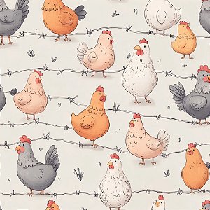 Tricoline Digital Cocoricó Galinhas no Arame, 50cm x 1,50mt