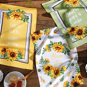 Kit 3 Panos de Copa Coleção Girassol, 100% Alg. 45cm x 65cm