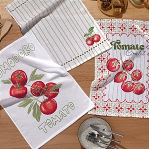 Kit 3 Panos de Copa Coleção Tomate, 100% Algodão 45cm x 65cm
