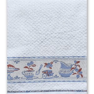 Pano de Copa Branco Felpudo com Faixa, Chá - 45cm x 70cm