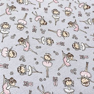 Tricoline Bailarina Pequena Cinza 100% Algodão 50cm x 1,50mt