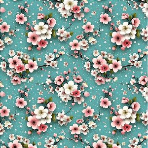 Tricoline Digital Flor de Cerejeira, 100%Alg., 50cm x 1,50mt