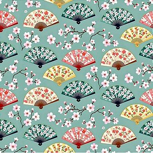 Tricoline Digital Leques, 100% Algodão, 50cm x 1,50mt