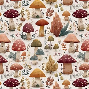 Tricoline Digital Cogumelo, 100% Algodão, 50cm x 1,50mt