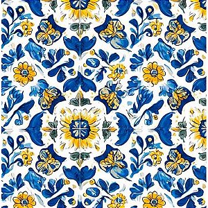 Tricoline Digital Azulejo Arabesco 100%Algodão 50cm x 1,50mt