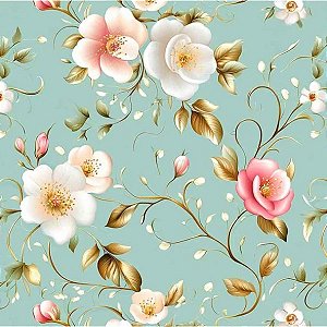 Tricoline Digital Floral Fundo Verde, 50cm x 1,50mt